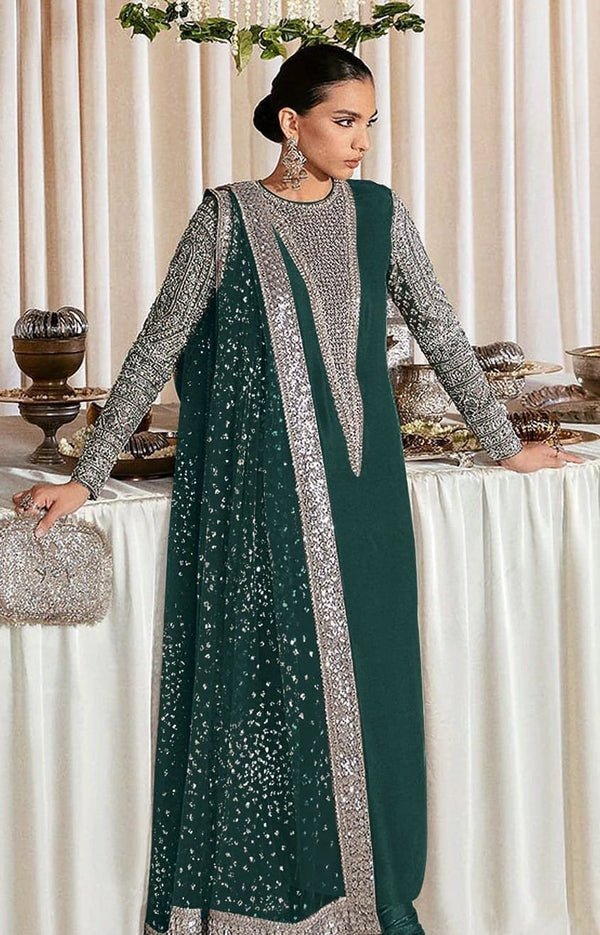 Hussain Rehar Luxury Raw Silk Unstitched Collection LUCENT EC 135 Formal BOTTLE GREEN