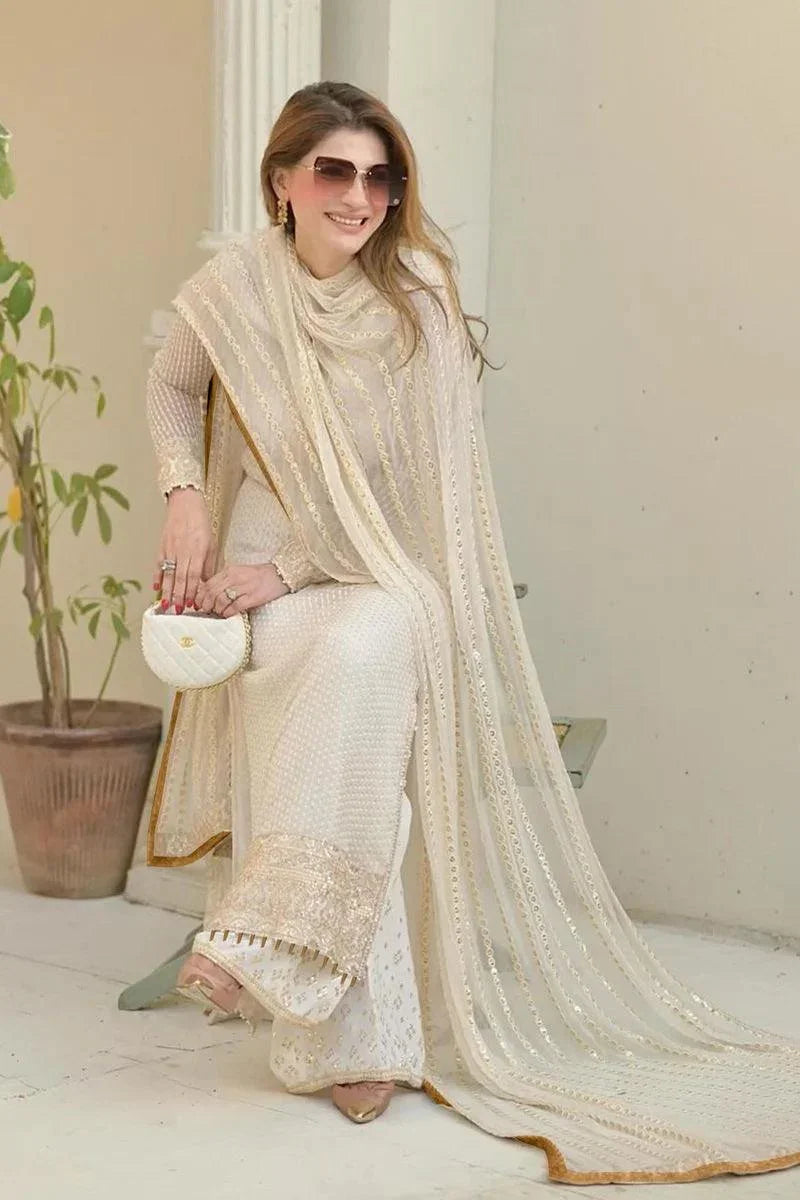 Erum Khan Chiffon Embroidered 3 Pc Unstitched Formal Collection TABEER - 3 pieces chiffon - Zainabjees