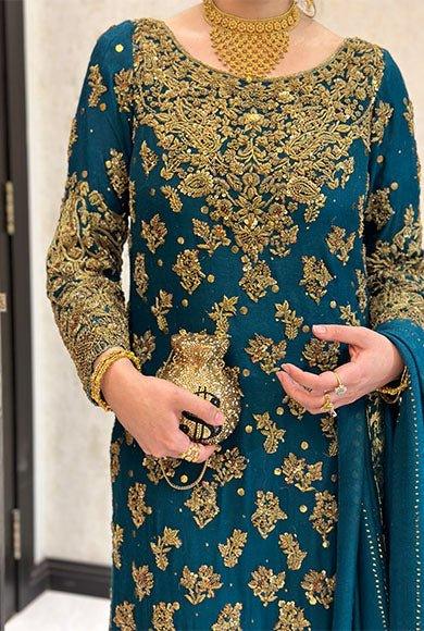 Haris Shakeel Premium Brides Pure Chiffon Unstitched 3 Piece Faushia - 3 Pieces pure Chiffon - Zainabjees