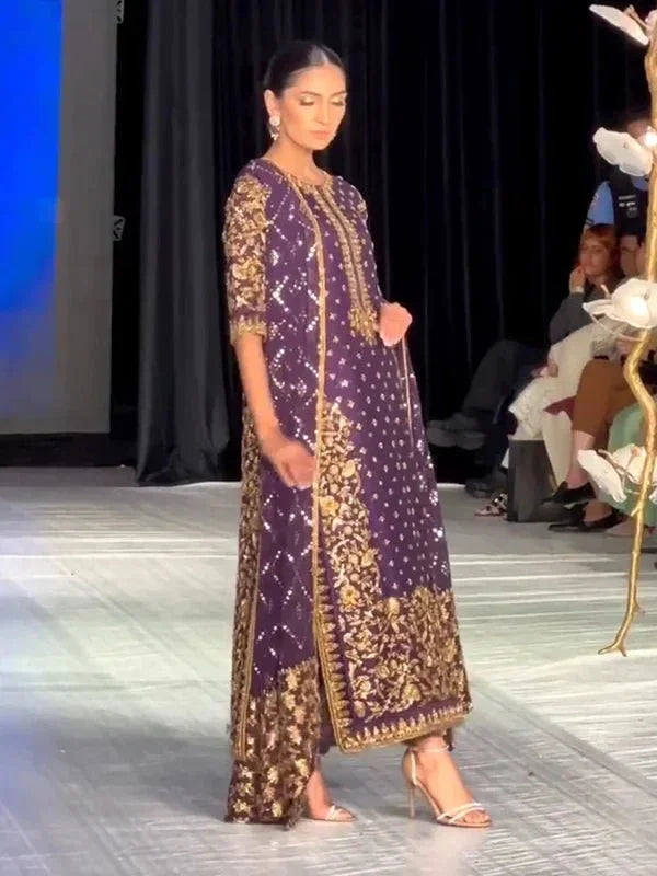 Haris Shakeel Raw Silk Hand Work Collection Purple AJ - 03 - 3 Pieces Raw Silk - Zainabjees