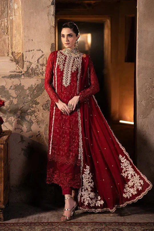 Azure Luxury Chiffon Embroidered Collection 3 Pc Unstitched Royal Crimson
