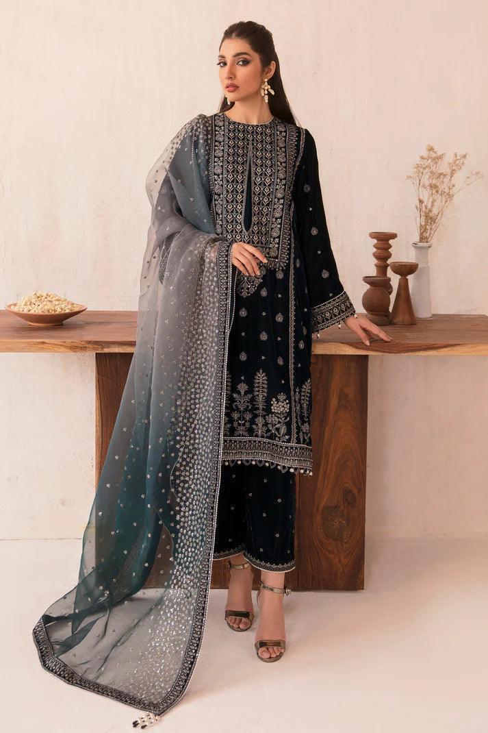 Baroque Jazmine Embroidered 3 Pieces Unstitched Velvet Formals Collection VF - 2003 - 3 pieces Velvet - Zainabjees