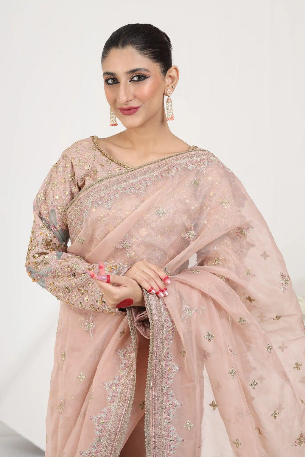 Qalamkar Sahiba Organza Embroidered Unstitched Saree RANYA
