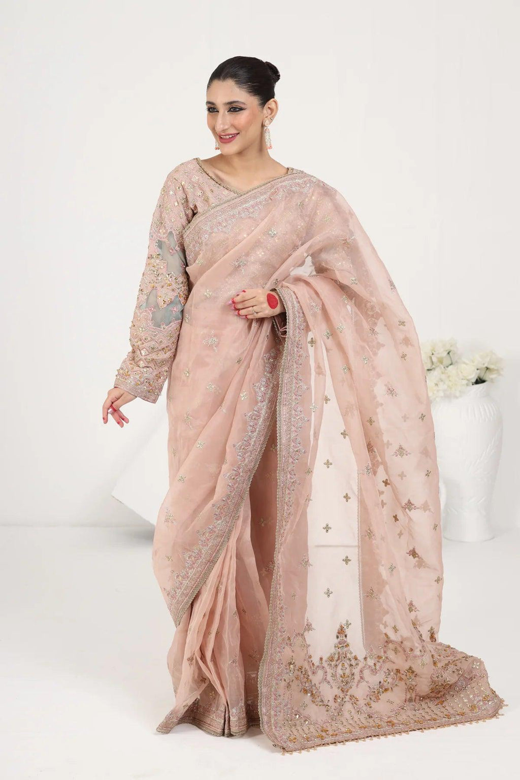 Qalamkar Sahiba Organza Embroidered Unstitched Saree RANYA