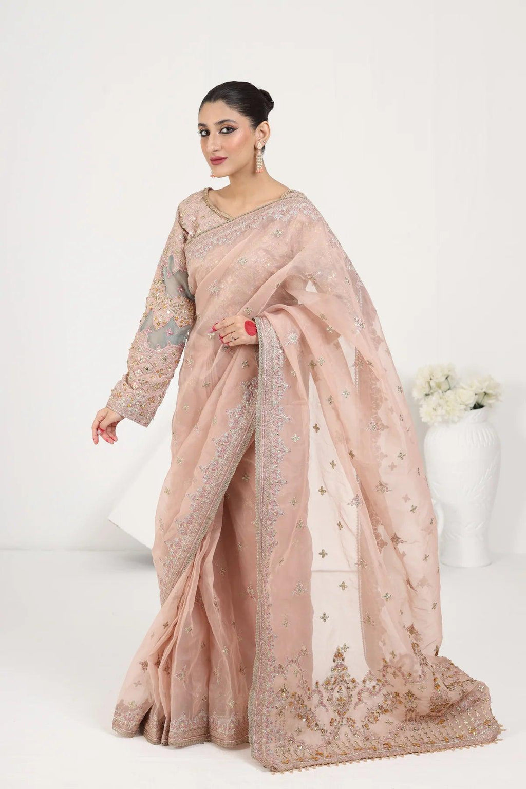 Qalamkar Sahiba Organza Embroidered Unstitched Saree RANYA