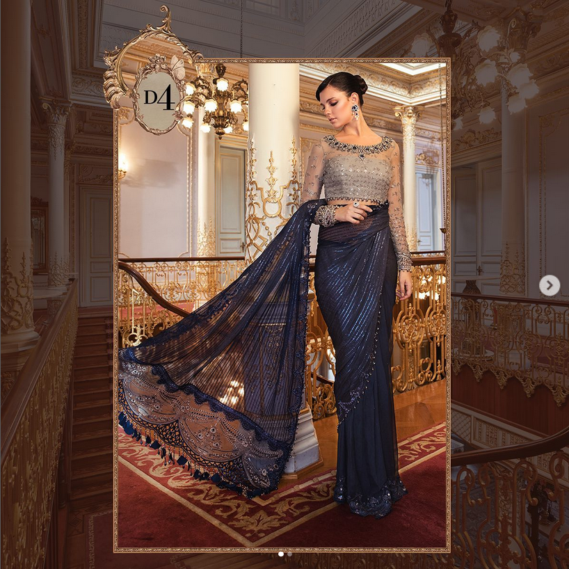 Maria.B Embroidered Chiffon Saree Unstitched D-04 - BDS-2004