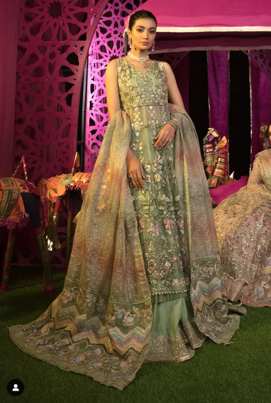 Crimson By Saira Shakira Embroidered Net Suits Unstitched CR22WD 1B Mint - SHEESHAY HAZARON