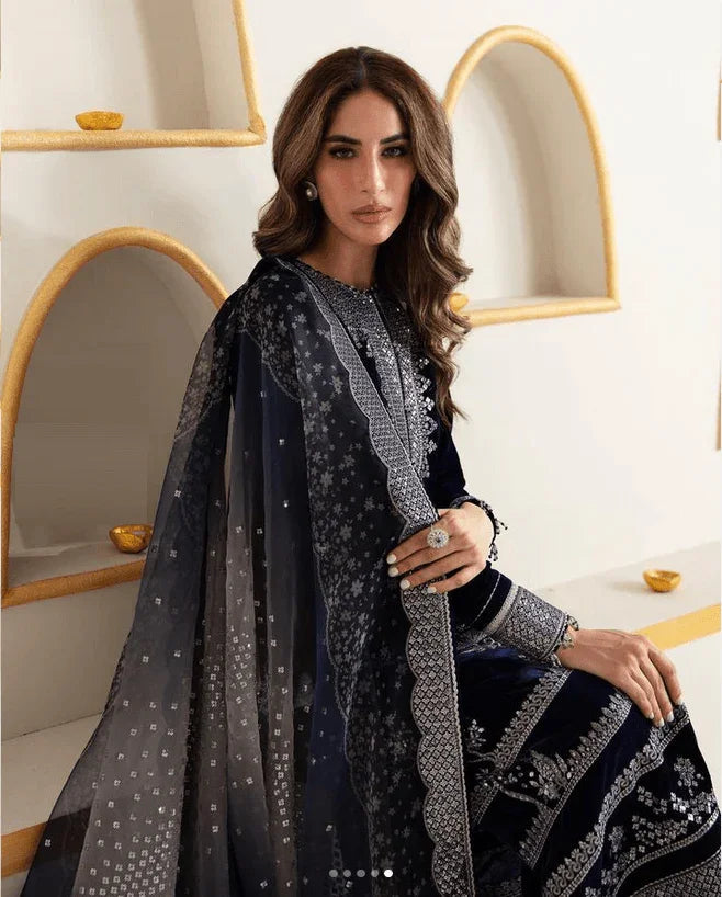 Jazmine Luxury Embroidered Micro Velvet 9000 Formal Unstitched VF - 2007 - 3 pieces Velvet - Zainabjees