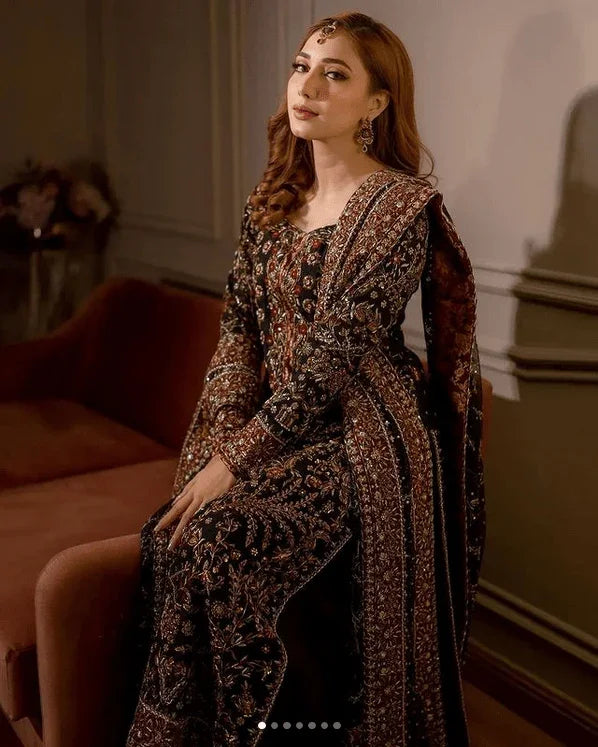 Haris Shakeel Wedding Festive Unstitched Luxury Hand Embroidered Raw Silk SHAYAANA - 3 Pieces Raw Silk - Zainabjees