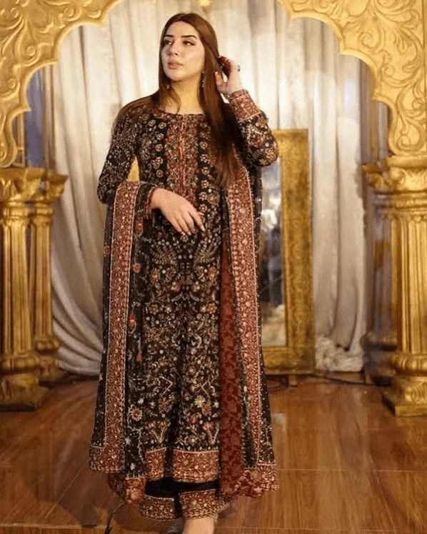 Haris Shakeel Wedding Festive Unstitched Luxury Hand Embroidered Raw Silk SHAYAANA - 3 Pieces Raw Silk - Zainabjees