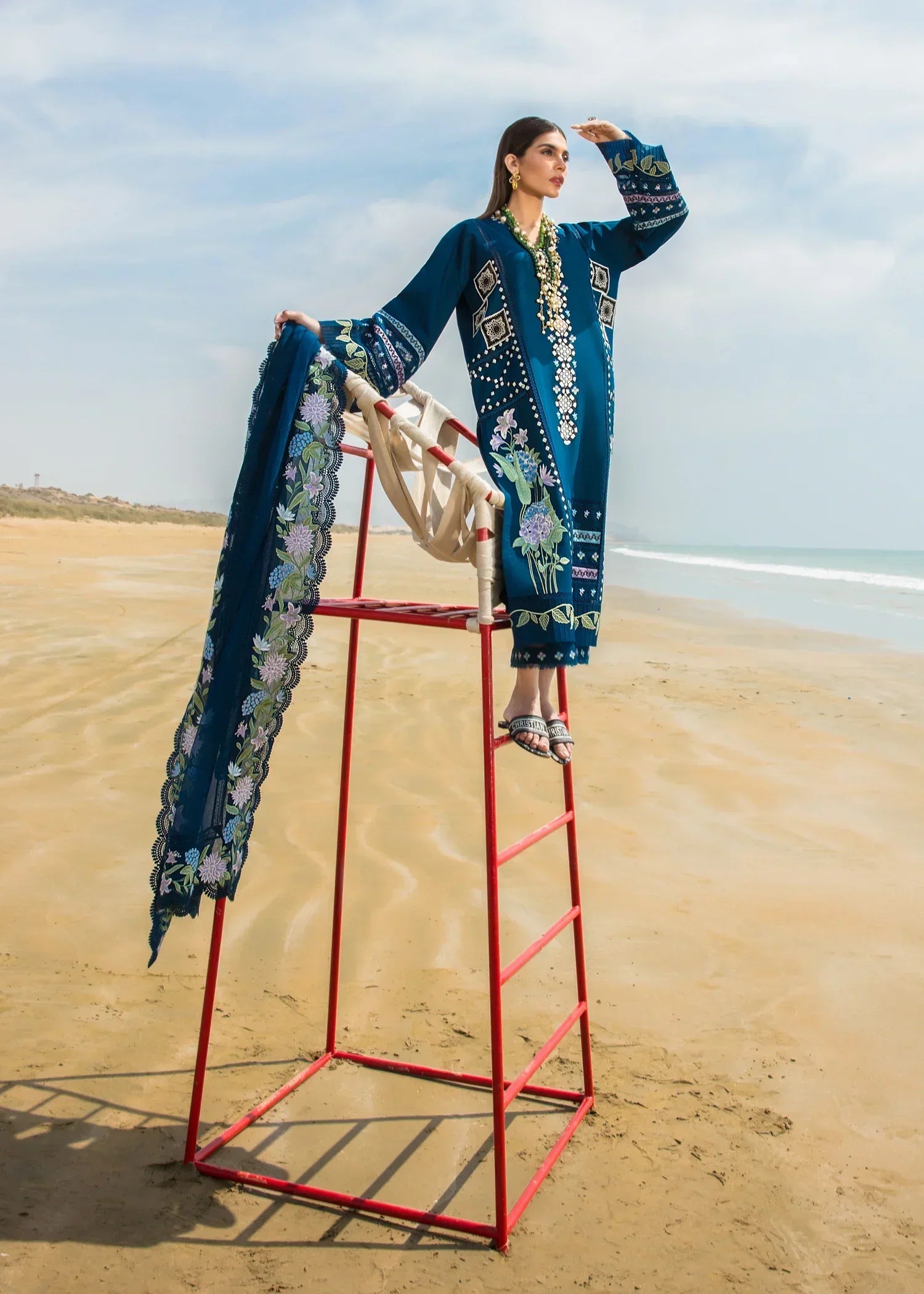 Crimson Embroidered Lawn Suits Unstitched 3 Piece Bohemian Summer D7A - Luxury Collection - 3 Pieces Lawn - Zainabjees