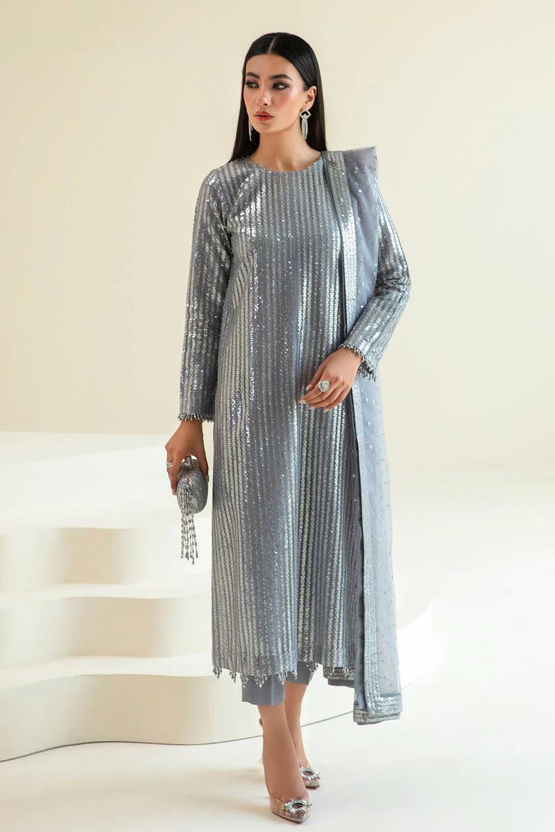 Baroque Exclusive Formal Embroidered Sequence Chiffon 3 Pc Unstitched UF - 383 - 3 pieces chiffon - Zainabjees