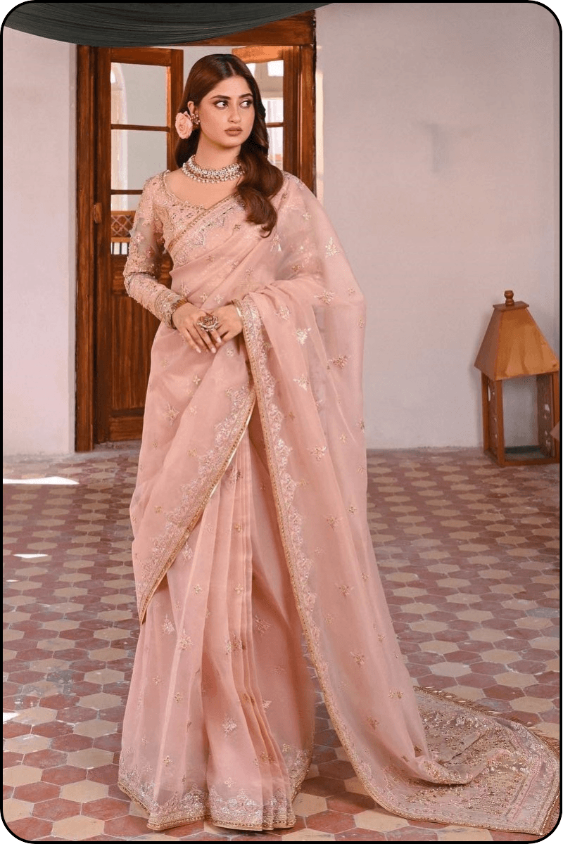 Qalamkar Sahiba Organza Embroidered Unstitched Saree RANYA