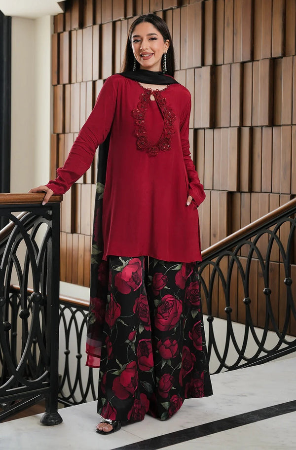 Lulusar Luxury Silk Embroidered 3 Piece  Unstitched - Amol Top