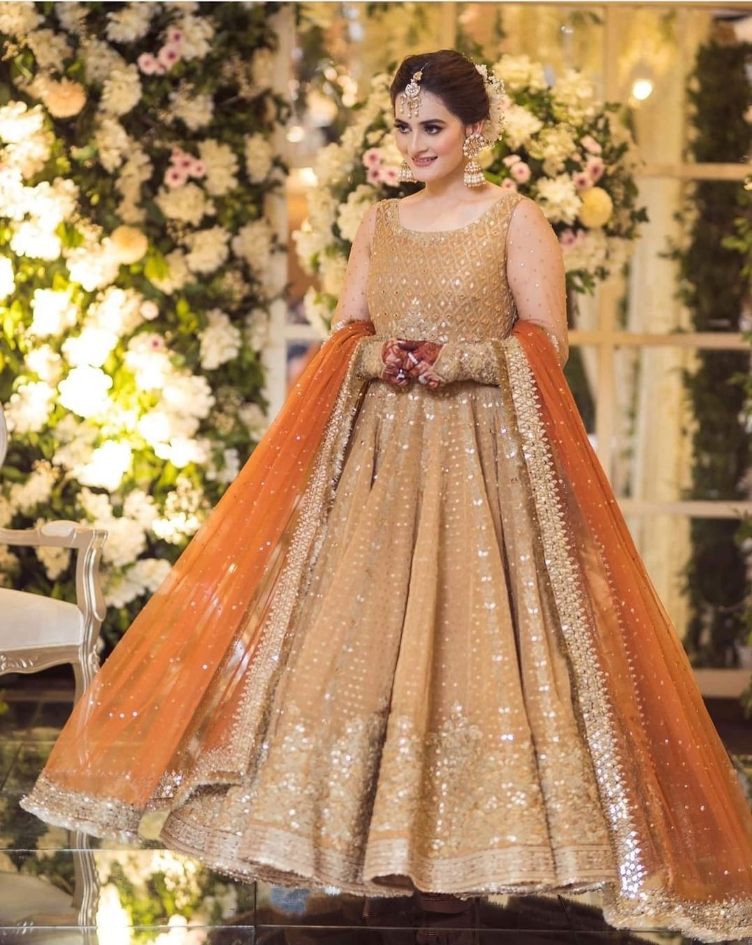 Aiman Khan spotted wearing Faiza Saqlain Net Embroidered 3 Pieces Unstitch Suits With Mirror Work