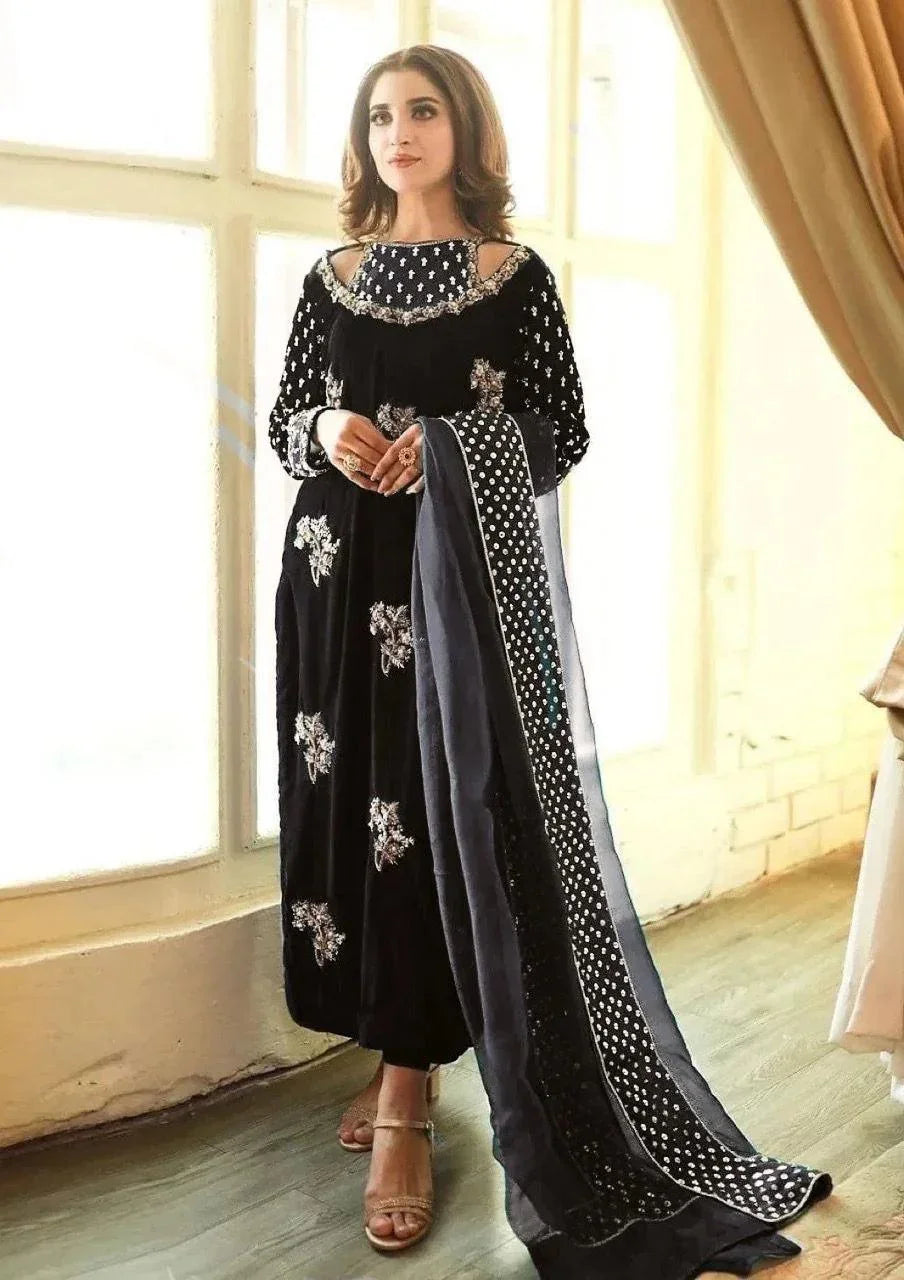 Afrozeh Luxury Velvet Collection Unstitched 3 Pieces BLACK GOLD - 3 pieces Velvet - Zainabjees