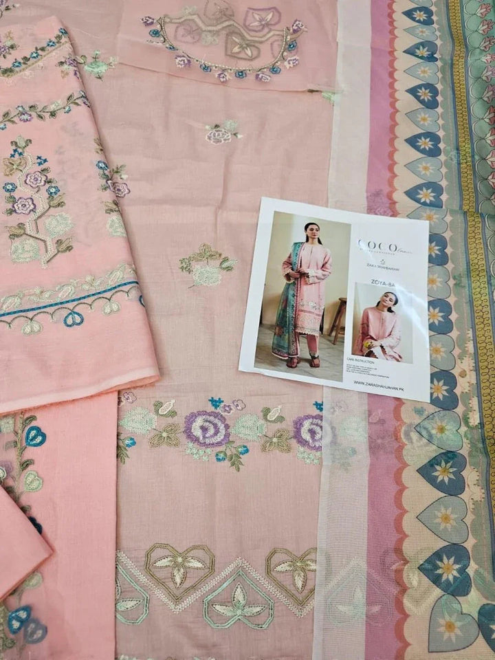Coco by Zara Shahjahan Embroidered Lawn Unstitched 3Pc D - 08A ZOYA - 3 Pieces Lawn - Zainabjees