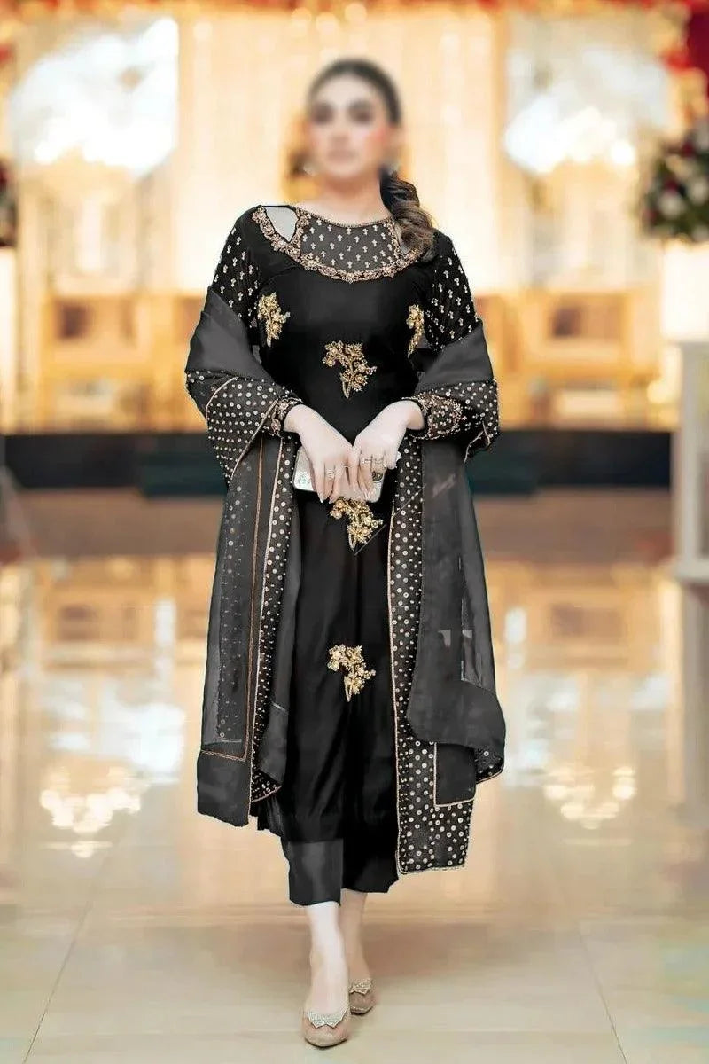 Afrozeh Luxury Velvet Collection Unstitched 3 Pieces BLACK GOLD - 3 pieces Velvet - Zainabjees