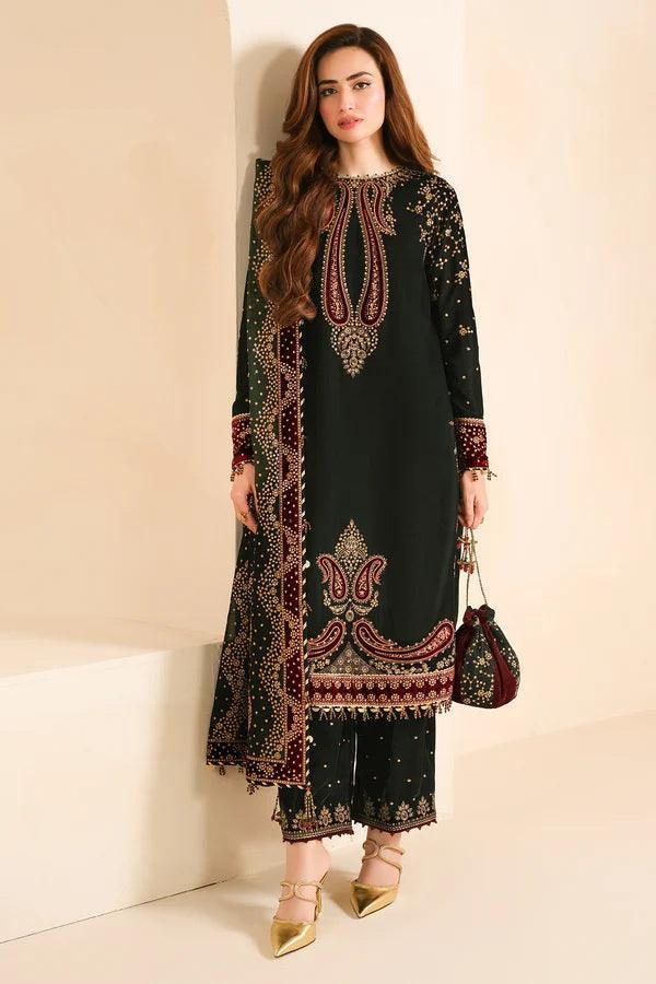Jazmine Luxury Embroidered Micro Velvet 9000 Formal Unstitched VF - 2034 - 3 pieces Velvet - Zainabjees