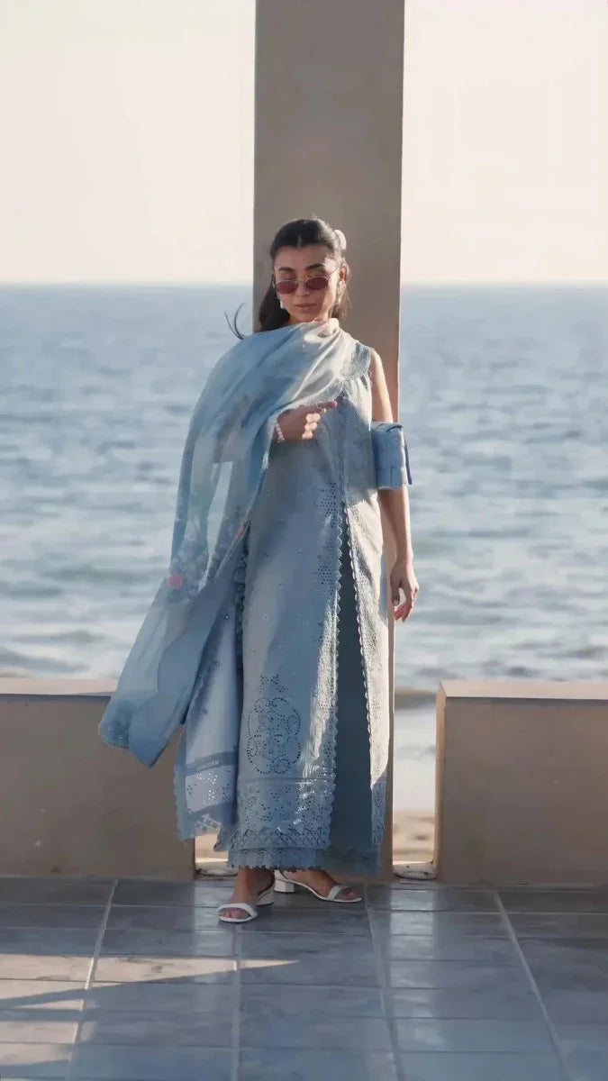 Zaib Sona 1 Ocean Mist Embroidered Lawn 3 Piece Unstitched - 3 Pieces Lawn - Zainabjees