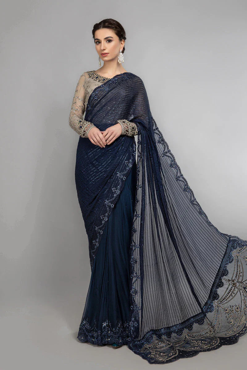 Maria.B Embroidered Chiffon Saree Unstitched D-04 - BDS-2004