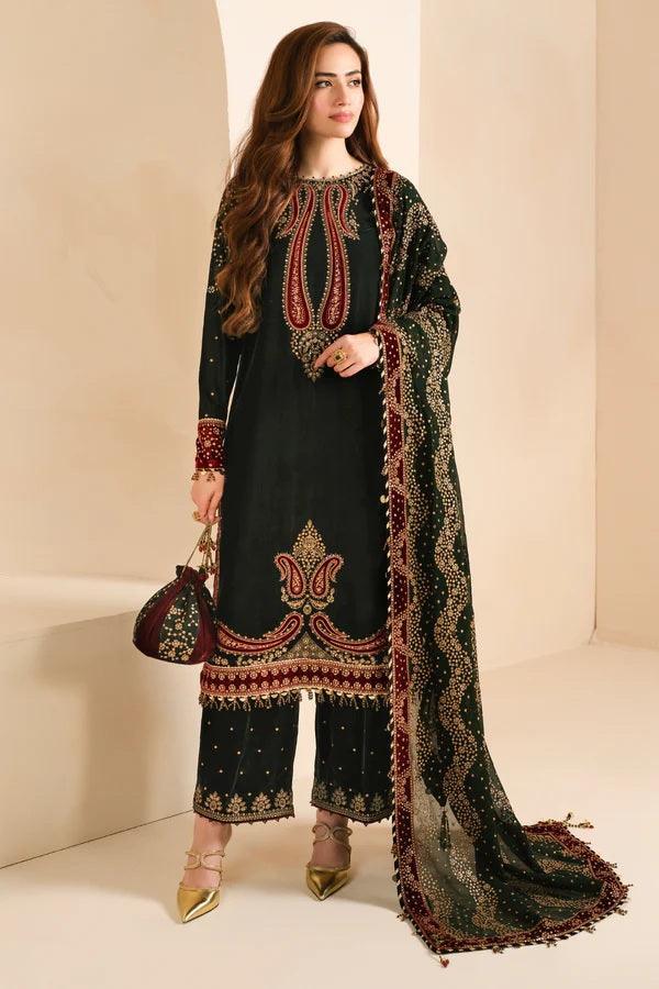 Jazmine Luxury Embroidered Micro Velvet 9000 Formal Unstitched VF - 2034 - 3 pieces Velvet - Zainabjees