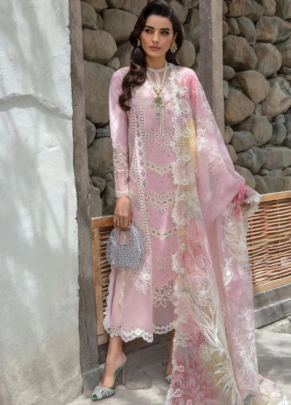 Crimson Luxury Lawn Embroidered Unstitched 3 Piece A Floral Mesh - Rose Pink - 3 Pieces Lawn - Zainabjees