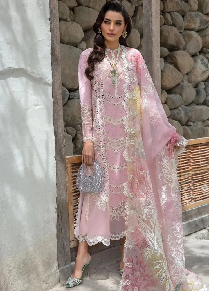 Crimson Luxury Lawn Embroidered Unstitched 3 Piece A Floral Mesh - Rose Pink - 3 Pieces Lawn - Zainabjees