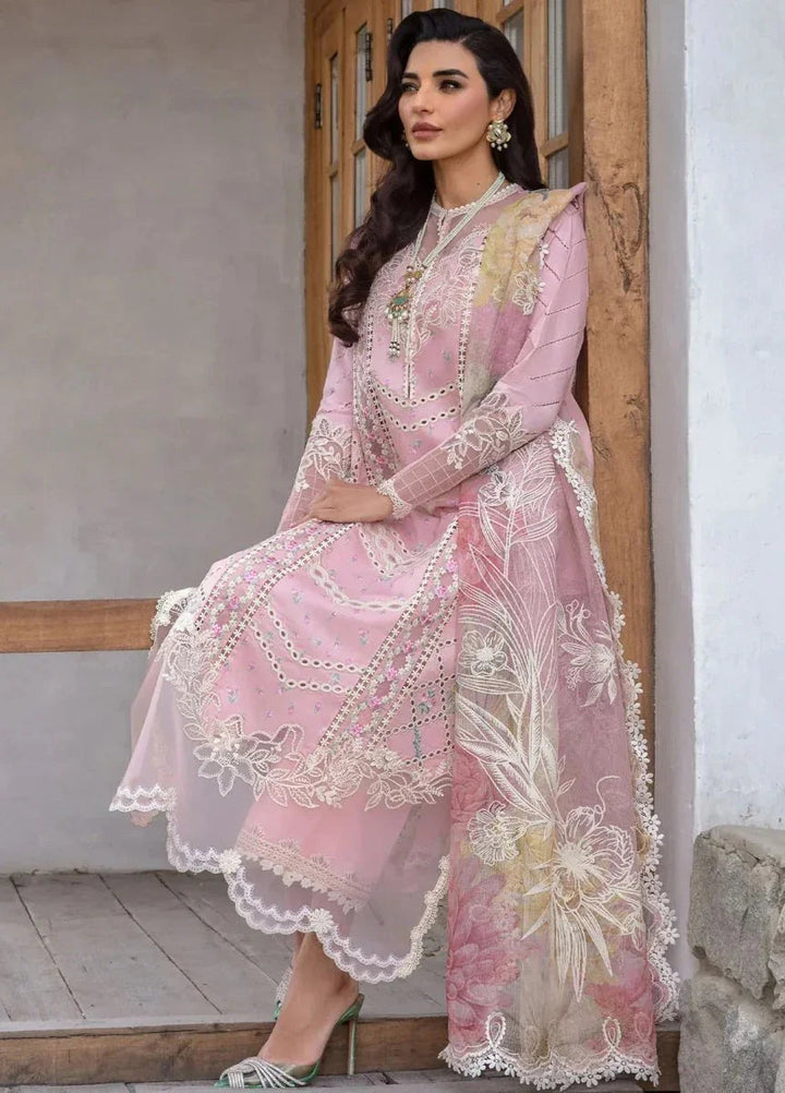 Crimson Luxury Lawn Embroidered Unstitched 3 Piece A Floral Mesh - Rose Pink - 3 Pieces Lawn - Zainabjees