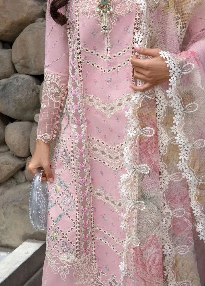 Crimson Luxury Lawn Embroidered Unstitched 3 Piece A Floral Mesh - Rose Pink - 3 Pieces Lawn - Zainabjees