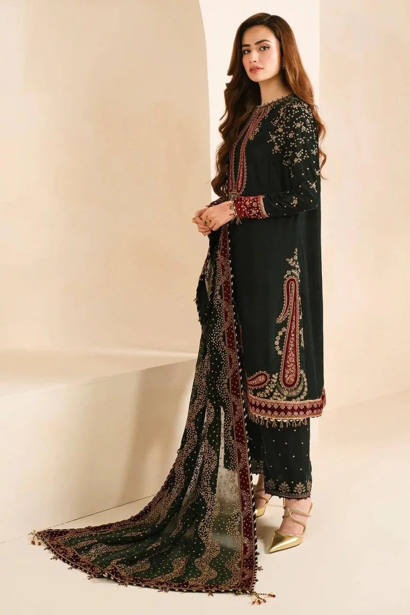 Jazmine Luxury Embroidered Micro Velvet 9000 Formal Unstitched VF - 2034 - 3 pieces Velvet - Zainabjees