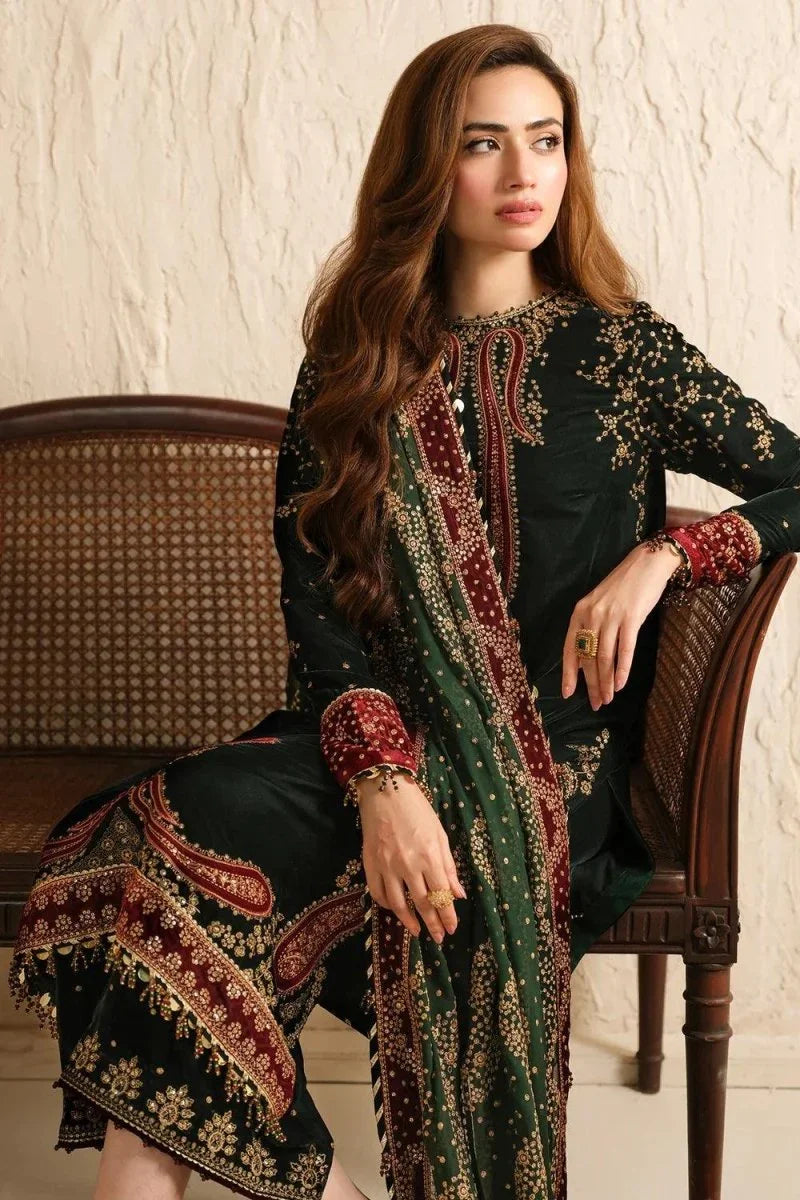 Jazmine Luxury Embroidered Micro Velvet 9000 Formal Unstitched VF - 2034 - 3 pieces Velvet - Zainabjees