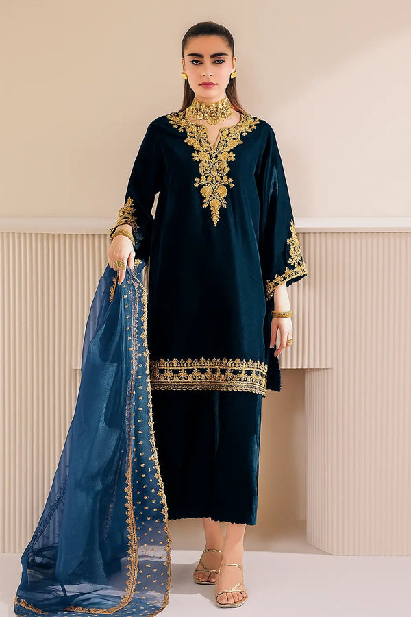 Baroque Luxury Velvet Embroidered Unstitched 3 Piece