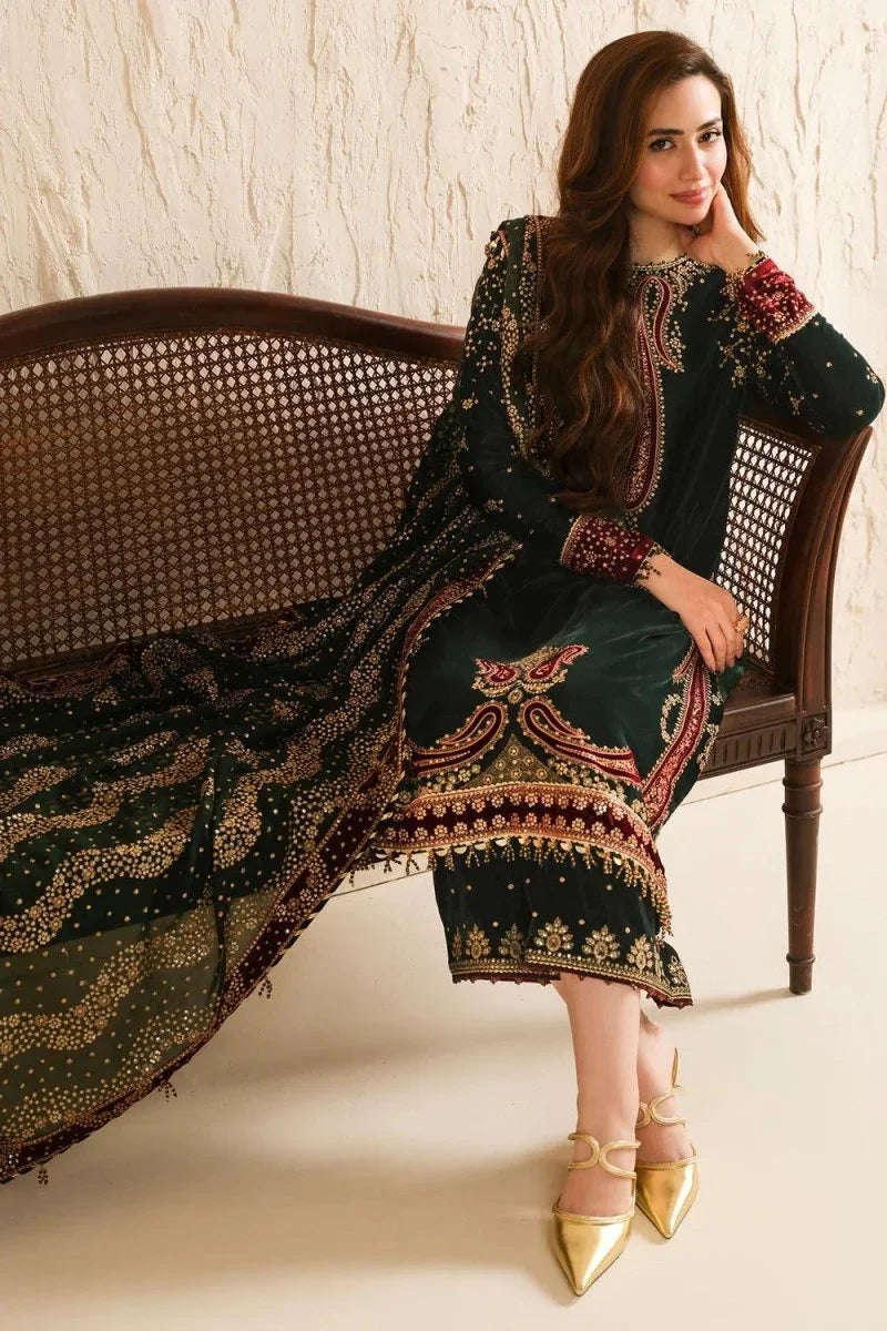 Jazmine Luxury Embroidered Micro Velvet 9000 Formal Unstitched VF - 2034 - 3 pieces Velvet - Zainabjees