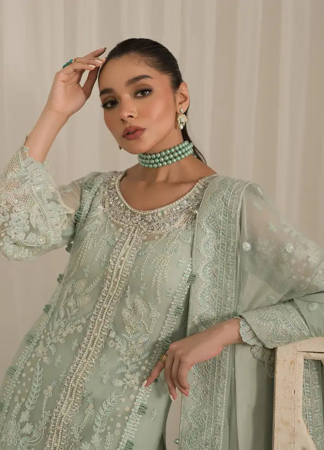 Gulal Luxury Chiffon Embroidered Unstitched Wedding Festive Jade -02