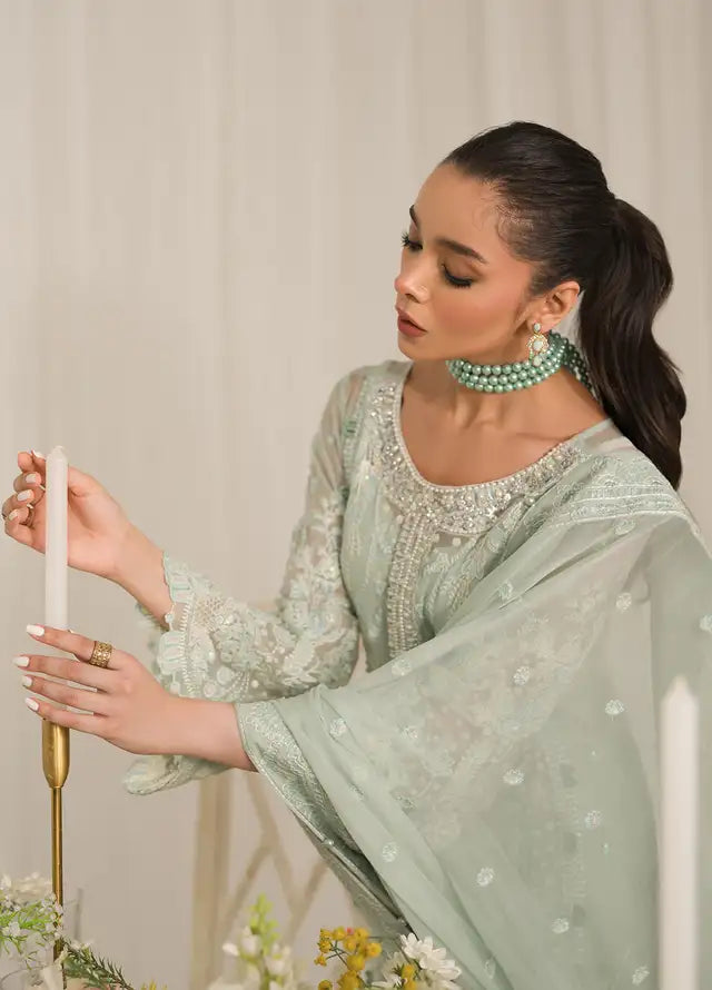 Gulal Luxury Chiffon Embroidered Unstitched Wedding Festive Jade -02