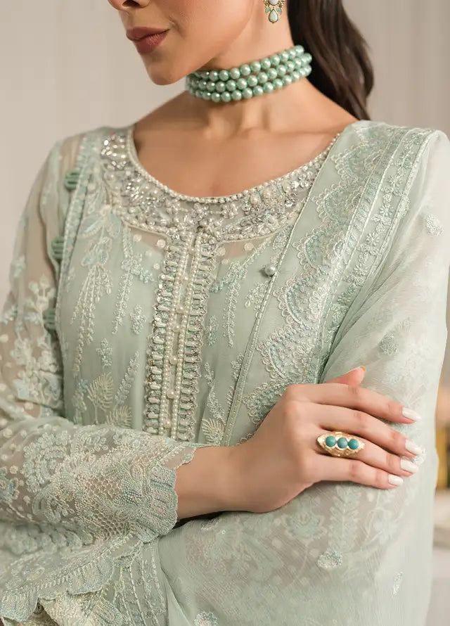Gulal Luxury Chiffon Embroidered Unstitched Wedding Festive Jade -02