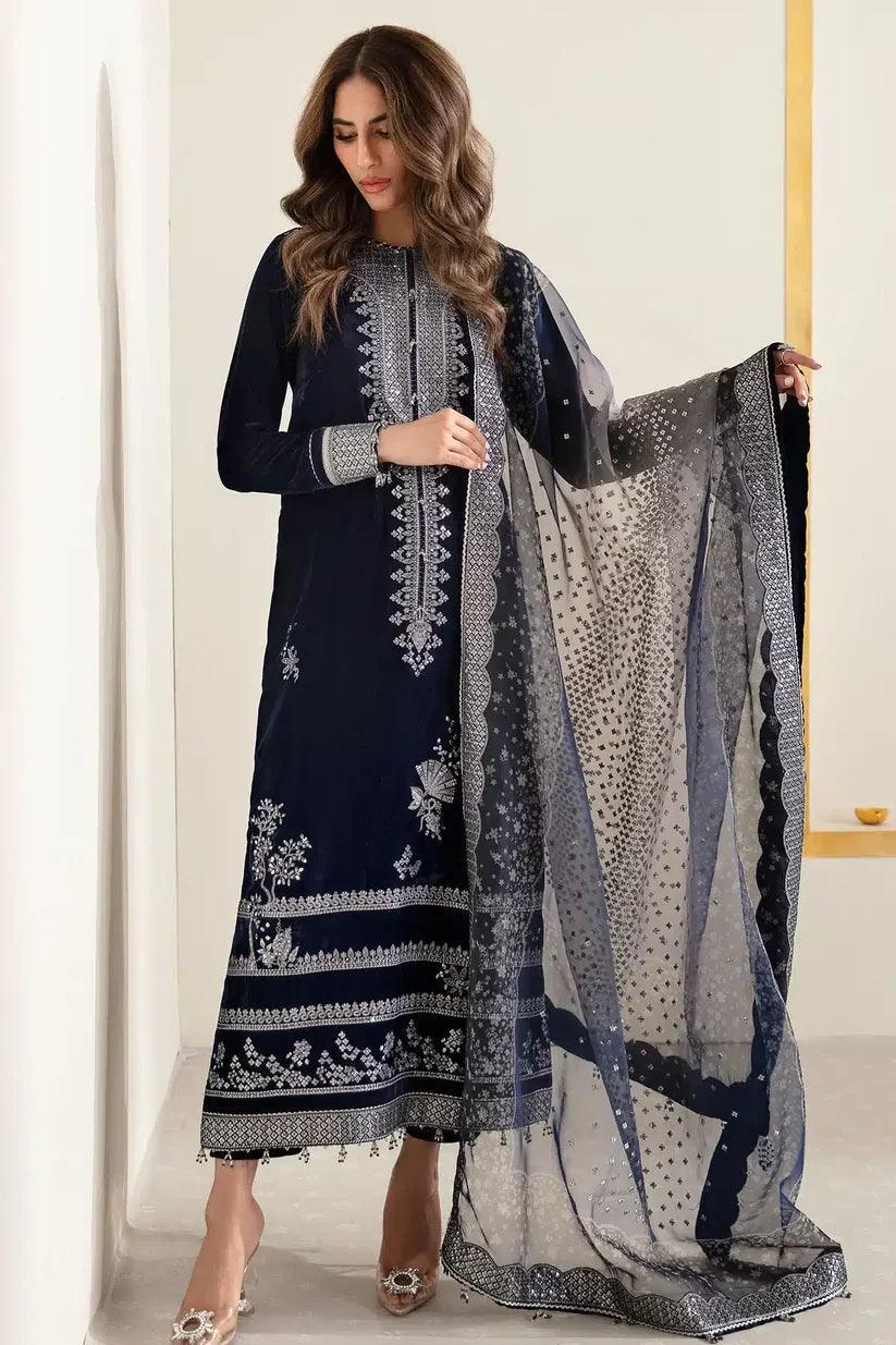 Jazmine Luxury Embroidered Micro Velvet 9000 Formal Unstitched VF - 2007 - 3 pieces Velvet - Zainabjees