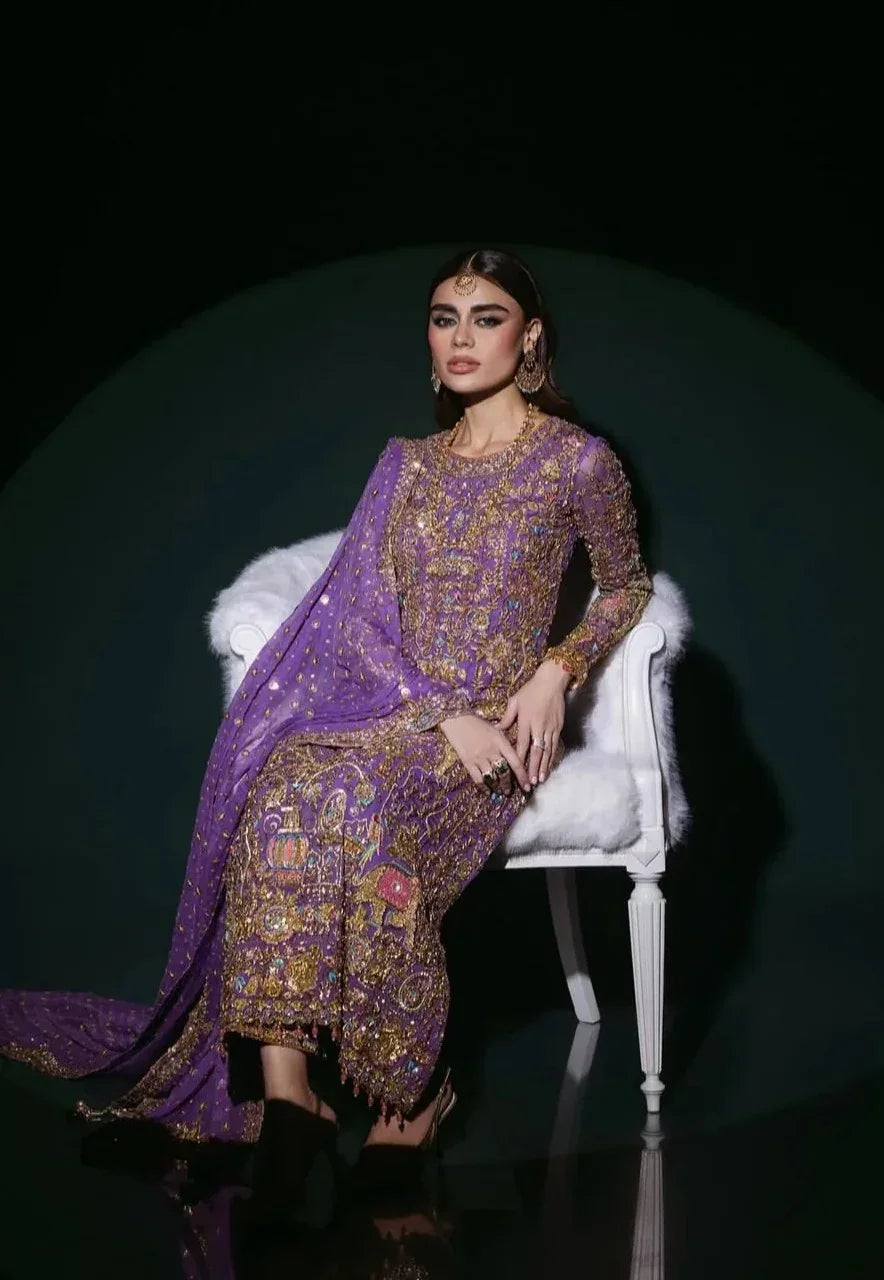 Nomi Ansari Luxury Pure Chiffon 3 Piece Unsticthed Couture