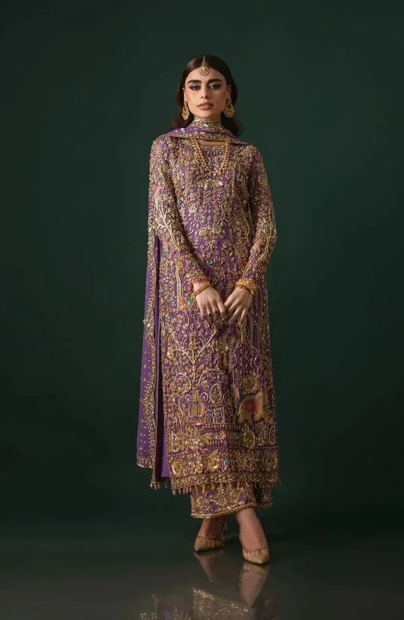 Nomi Ansari Luxury Pure Chiffon 3 Piece Unsticthed Couture