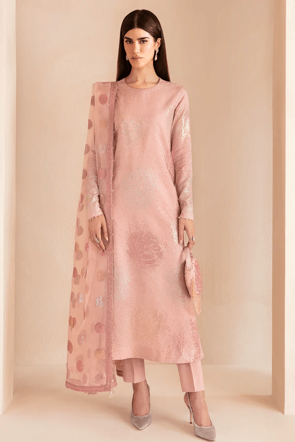 Jazmin Premium Embroidered Raw Silk Unstitched UR-7032 Cavern Pink With Culutch