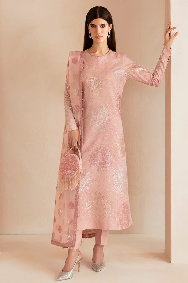 Jazmin Premium Embroidered Raw Silk Unstitched UR-7032 Cavern Pink With Culutch