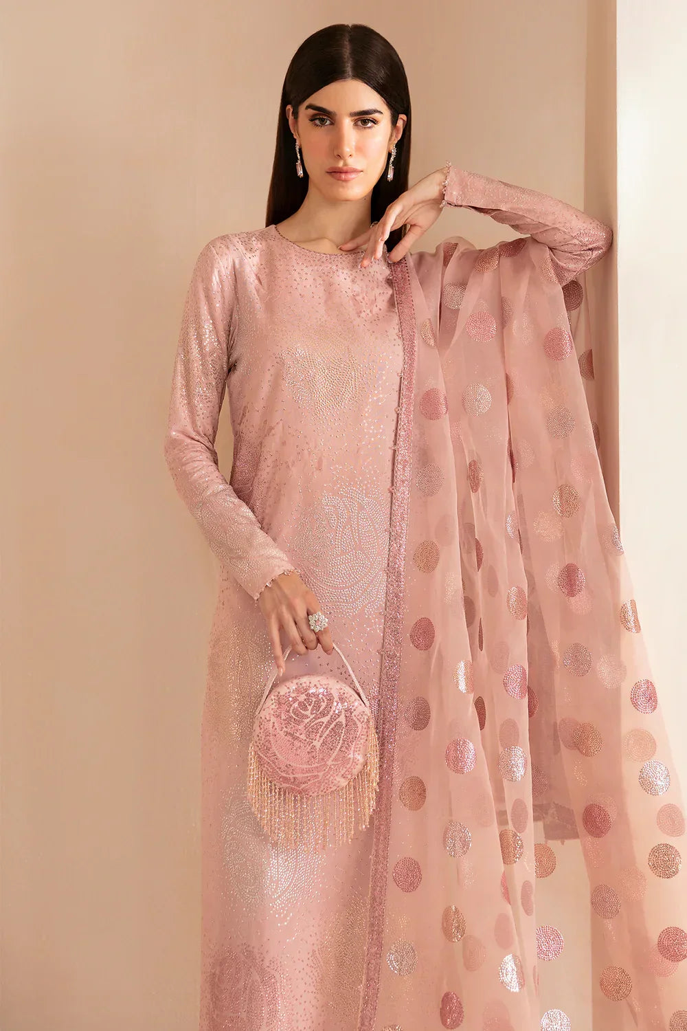 Jazmin Premium Embroidered Raw Silk Unstitched UR-7032 Cavern Pink With Culutch