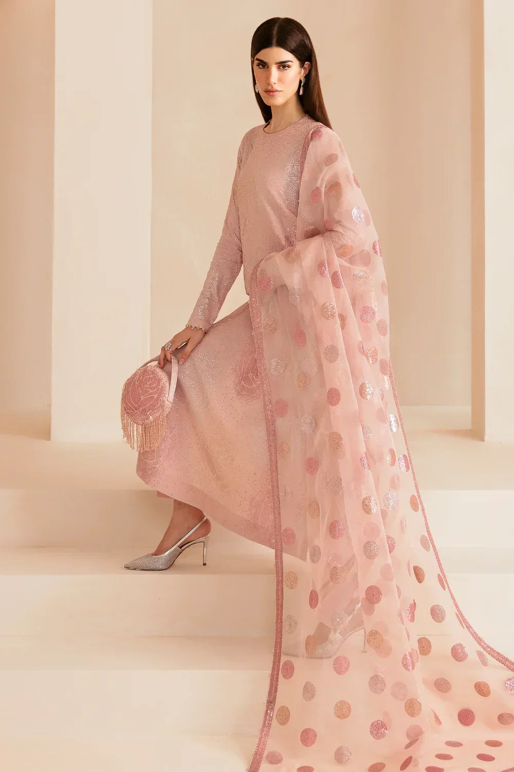 Jazmin Premium Embroidered Raw Silk Unstitched UR-7032 Cavern Pink With Culutch