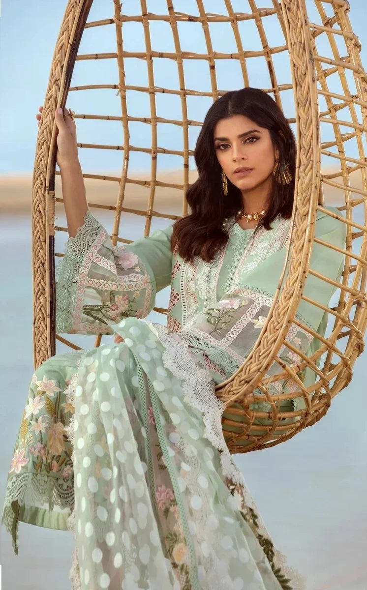 Crimson Luxury Lawn Embroidered Unstitched 3 Piece Serendipity - 5B - Seafoam - 3 Pieces Lawn - Zainabjees
