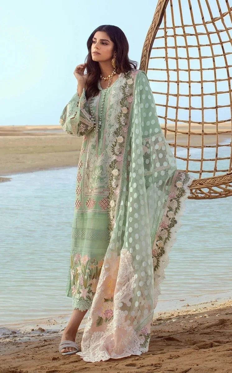 Crimson Luxury Lawn Embroidered Unstitched 3 Piece Serendipity - 5B - Seafoam - 3 Pieces Lawn - Zainabjees