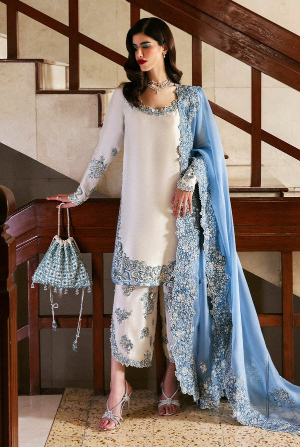 Hussain Rehar Luxury Raw Silk Embroidered 3 Piece Unstitched - Virelle